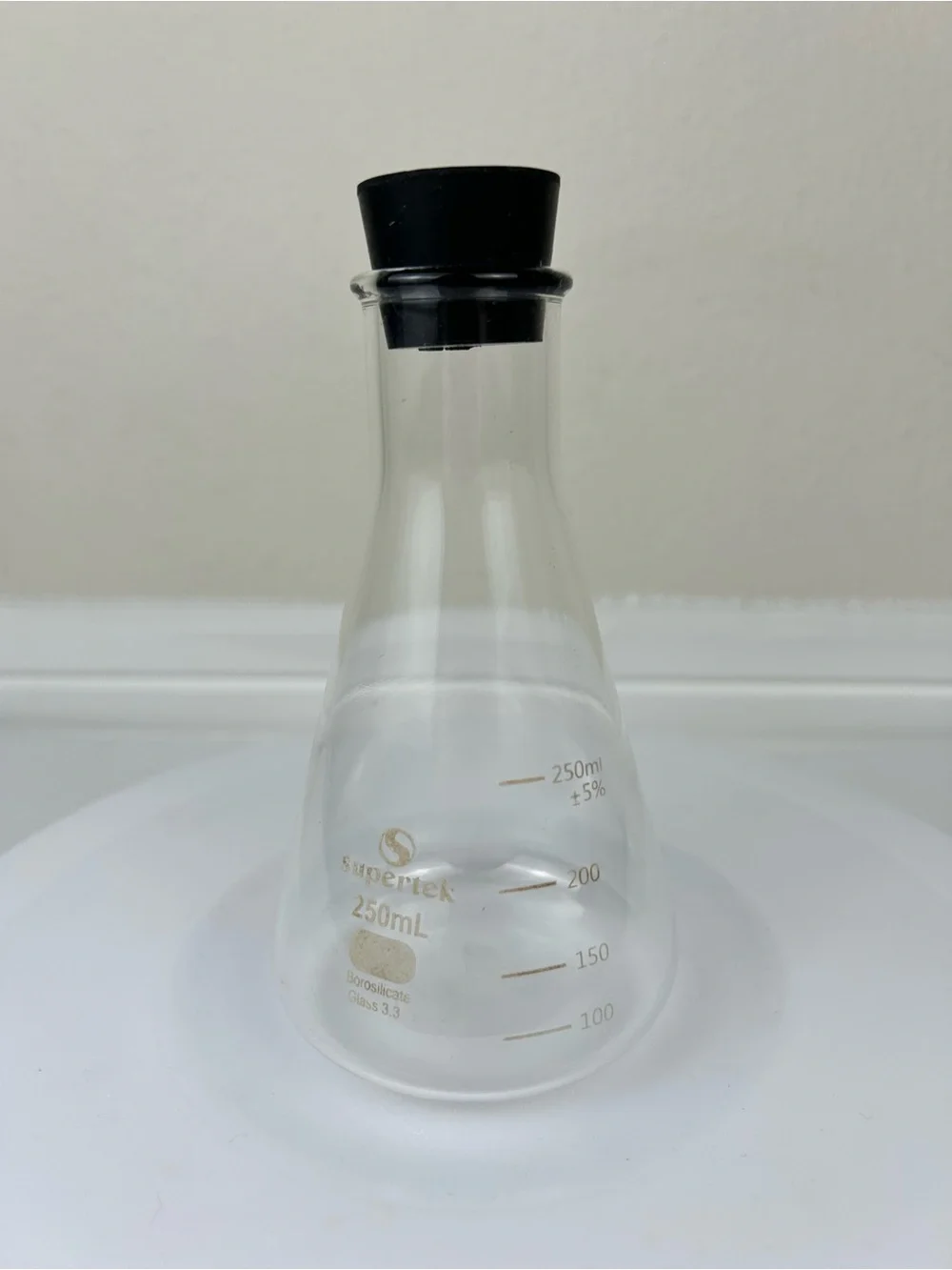 SALE! Supertek 250ml Erlenmeyer Flask Borosilicate Glass 3.3 Chemistry & Stopper